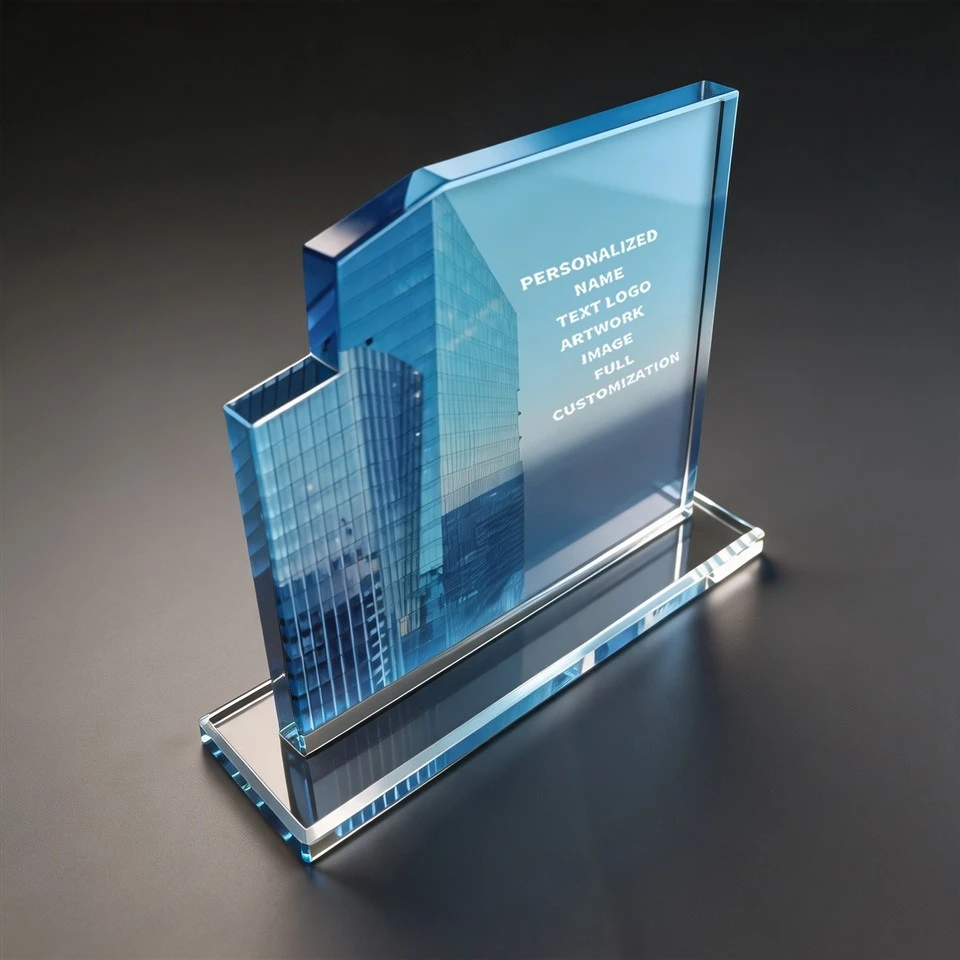 Building Shape Blue Edge Crystal Plaque factory