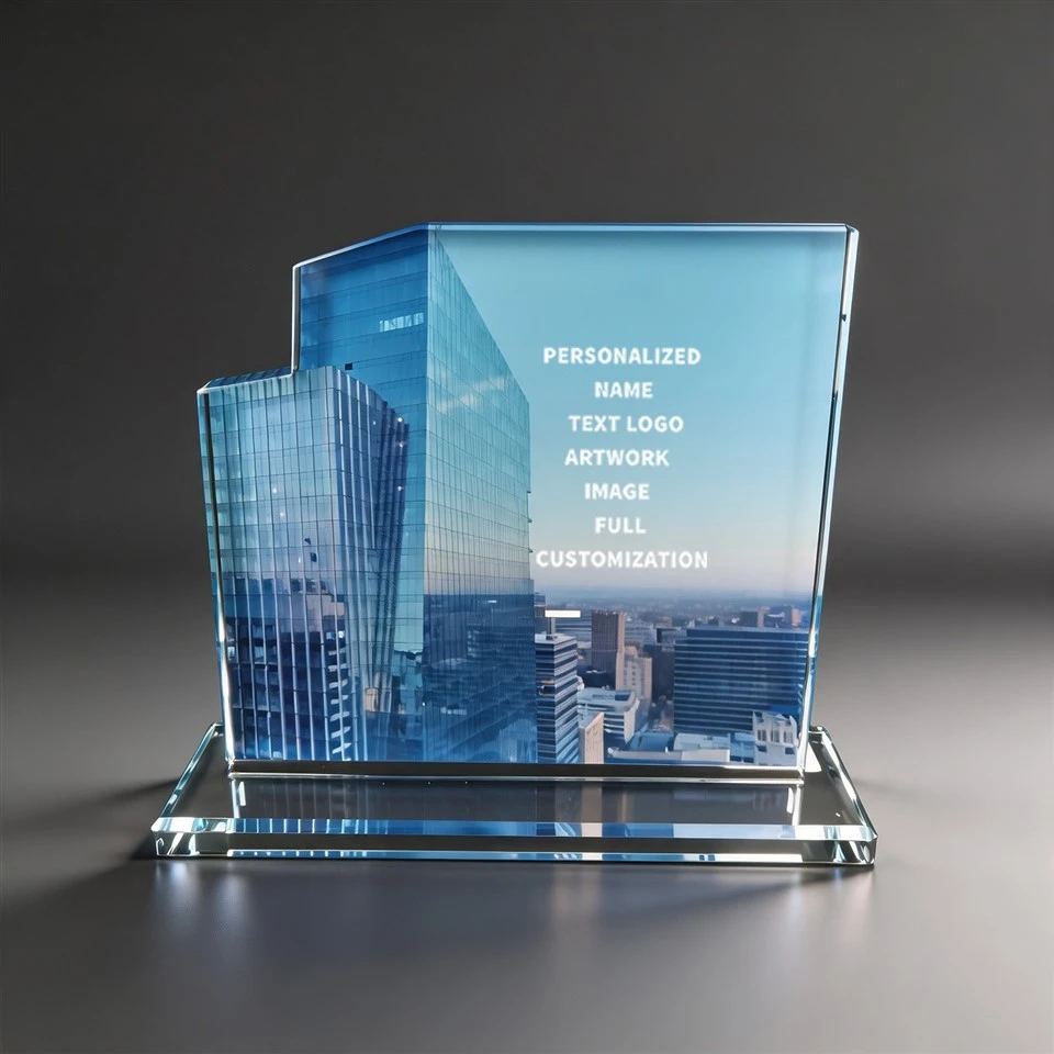 Building Shape Blue Edge Crystal Plaque suppliers