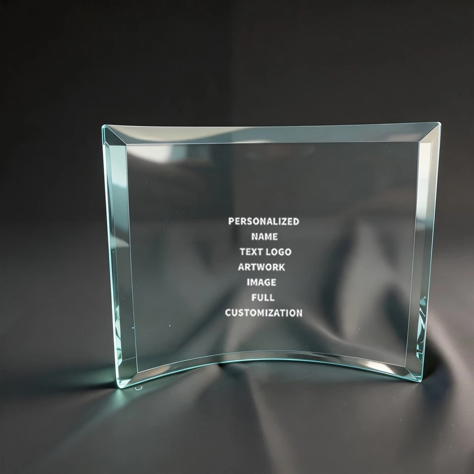 Curved Light Cyan Clear Crystal Plaque suppliers