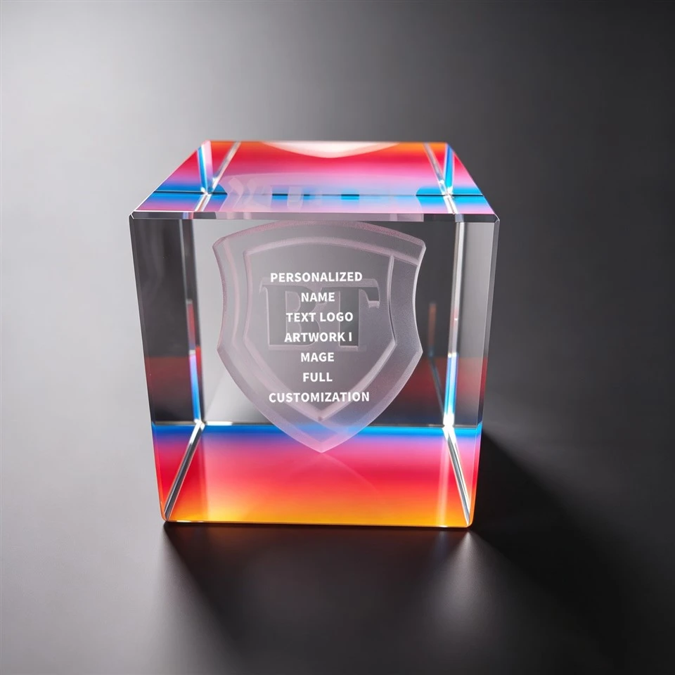 Rainbow Gradient Cube 3D Crystal Block suppliers