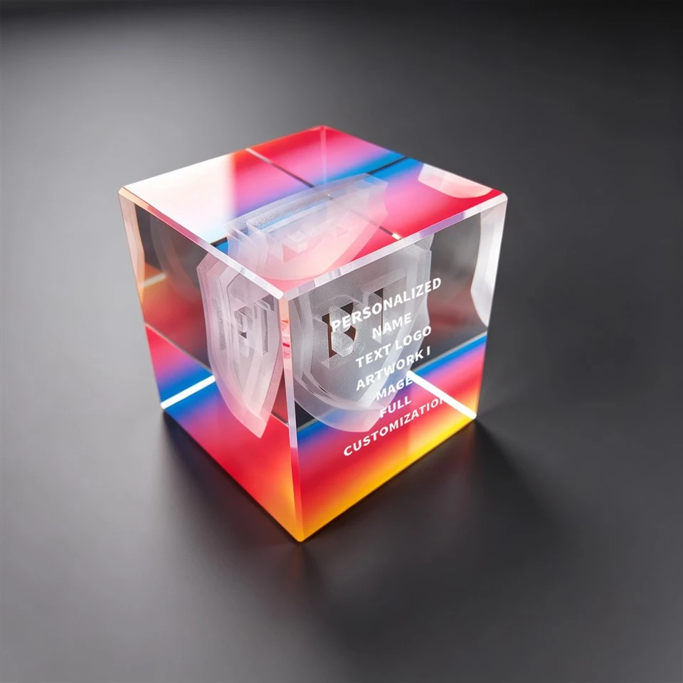 Rainbow Gradient Cube 3D Crystal Block factory