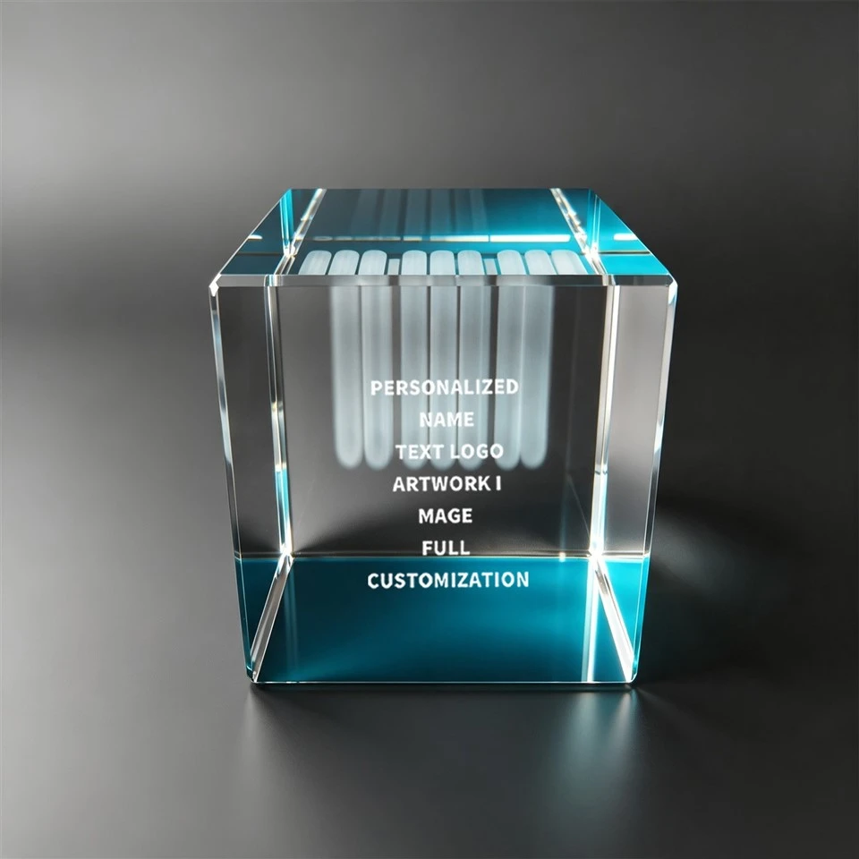 Vertical Stripe Blue Tint Crystal Cube high quality